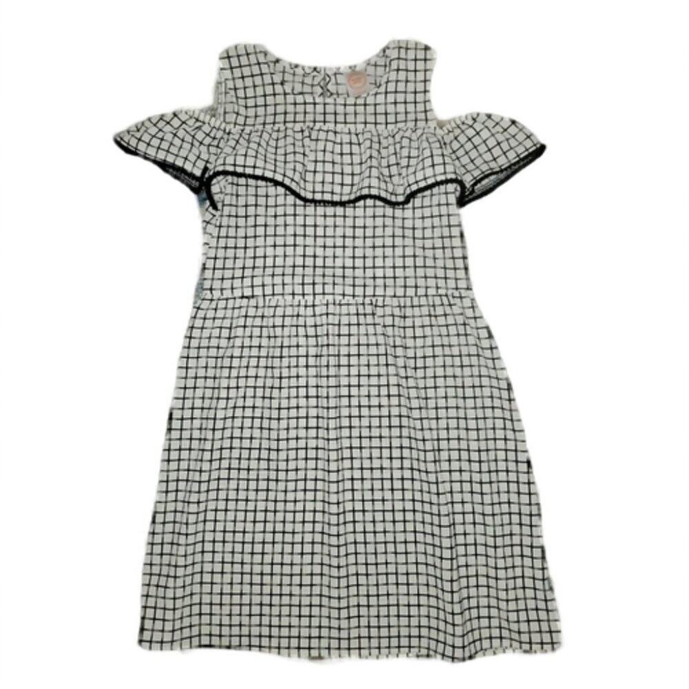 Girls Wonder Nation Cold Shoulder White Checkerboard Summer Dress || sz L